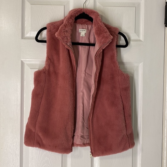 J. Crew Factory Guava Pink Faux Fur Vest - Picture 3 of 5